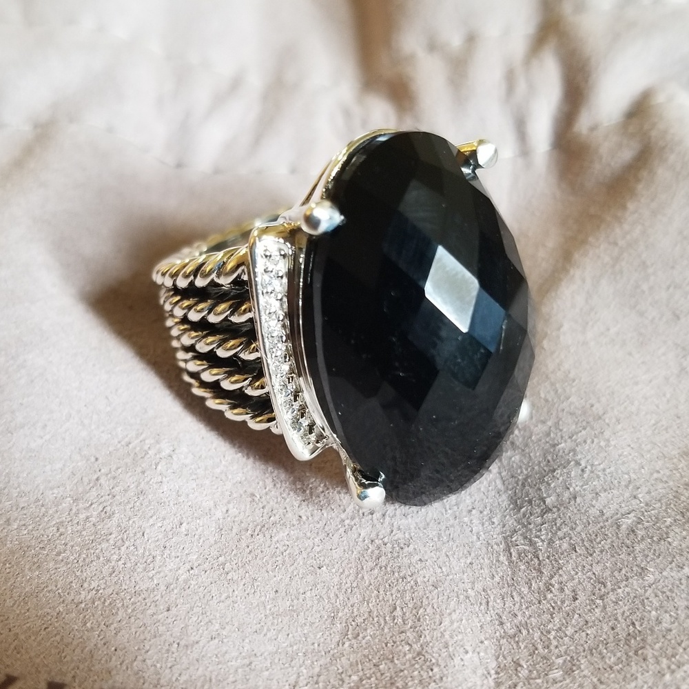 David Yurman Onyx and Silver 26mm Wheaton Ring